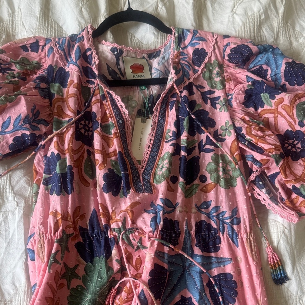 FARM Rio Pink Floral Mini Dress with Blue & Green Print